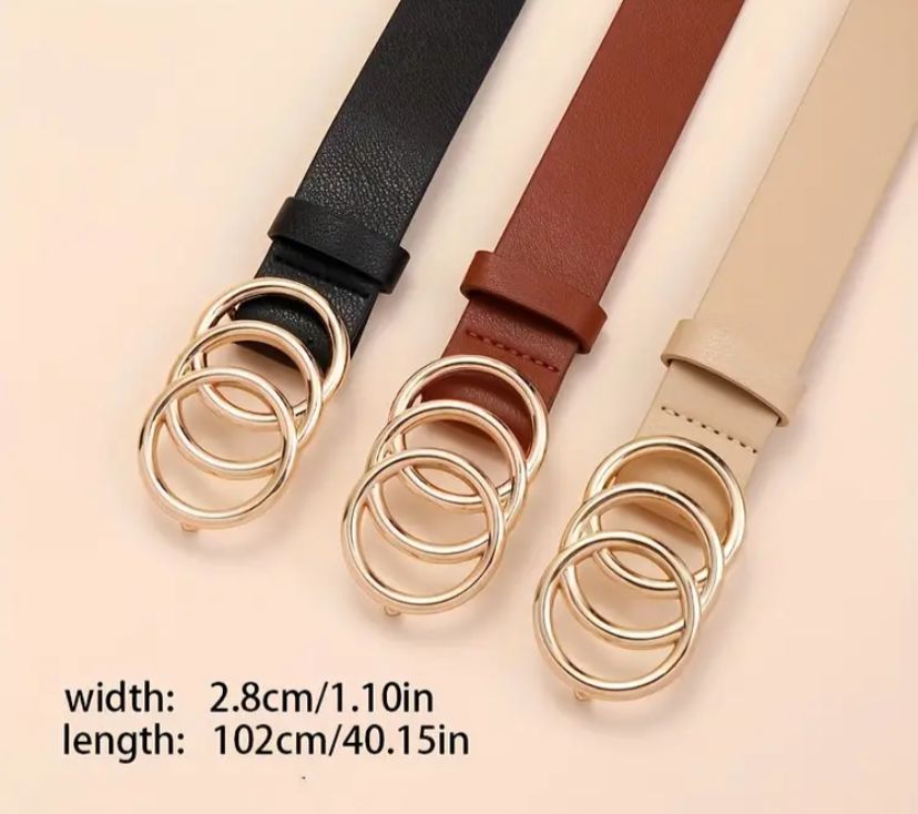 Golden Triple ring Buckle Belt (black)